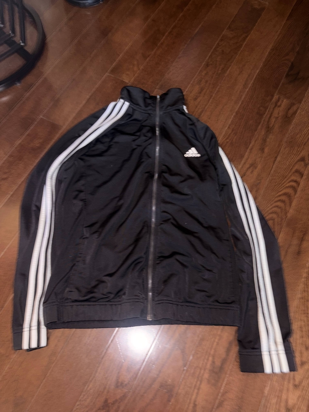 adidas Black Zip-Up Track Jacket with White Stripes